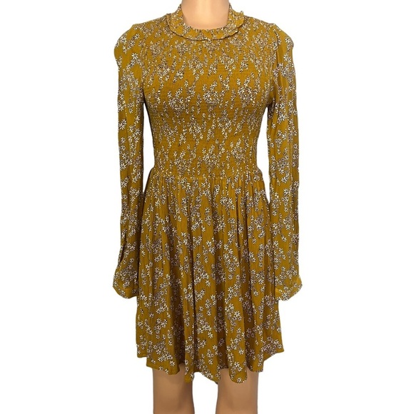 Patrons of Peace High Neck Mustard Yellow Smocked Floral Dress - Picture 3 of 11